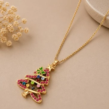 Christmas Tree Ruby Multistone Gold Plated Pendant Necklace