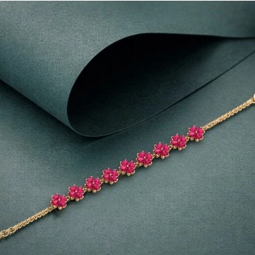 Ruby Heart Flower Chain Tennis Bracelet For Women