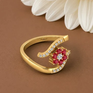 Round Ruby Gold Plated Solitaire Flower Ring