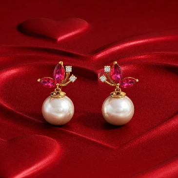 Ruby Freshwater Pearl Drop Earrings for june birthday