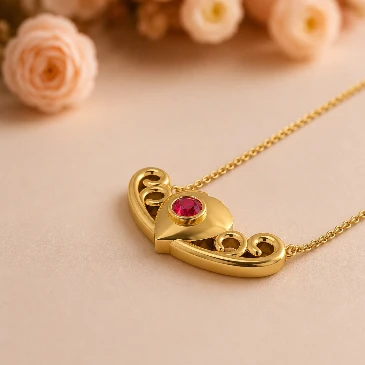 Pink Round Ruby Heart Gold Plated Pendant
