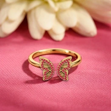 Round Ruby Open Butterfly Adjustable Ring