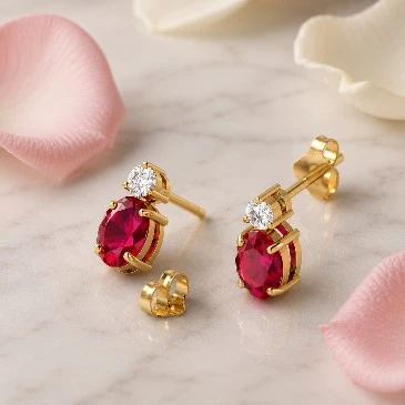 Ruby Diamond Gold Stud Earrings