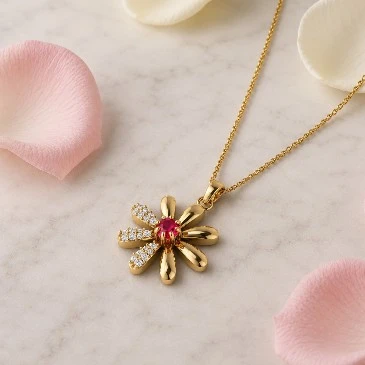 Ruby Gold Plated Daisy Flower Charm Pendant