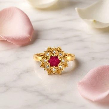 Ruby Gold Plated Diamond Halo Ring