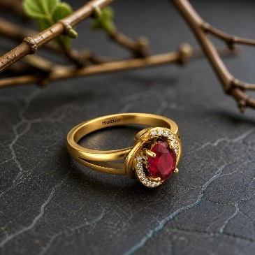 Swirl Oval Ruby And Diamond Halo Split Shank Ring