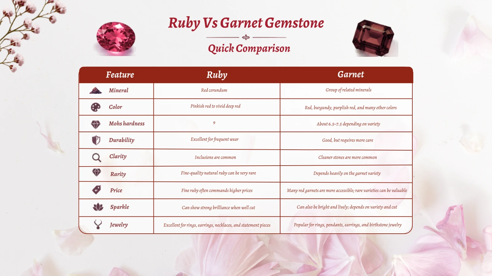 Ruby vs garnet gemstone quick comparison