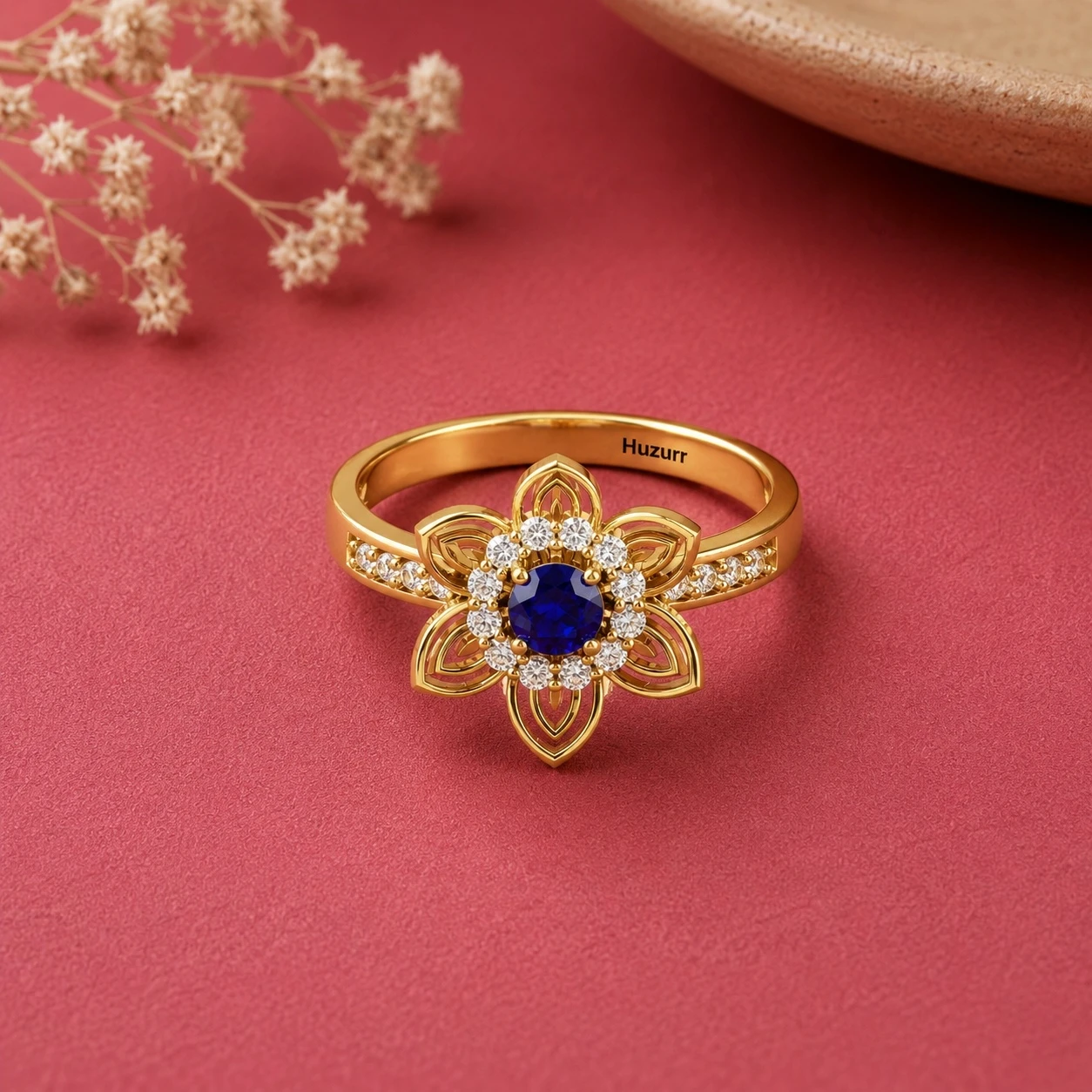 Gold Plated Sapphire Flower Engagement Ring