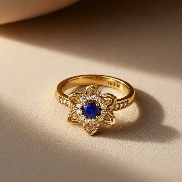Gold Plated Sapphire Flower Engagement Ring