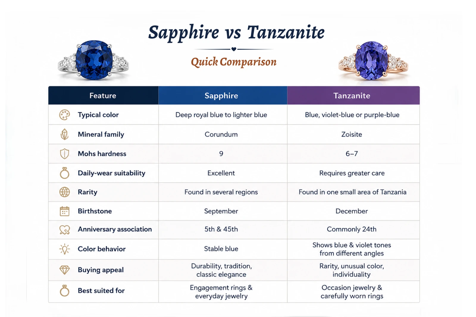 Sapphire vs Tanzanite a Quick Comparison