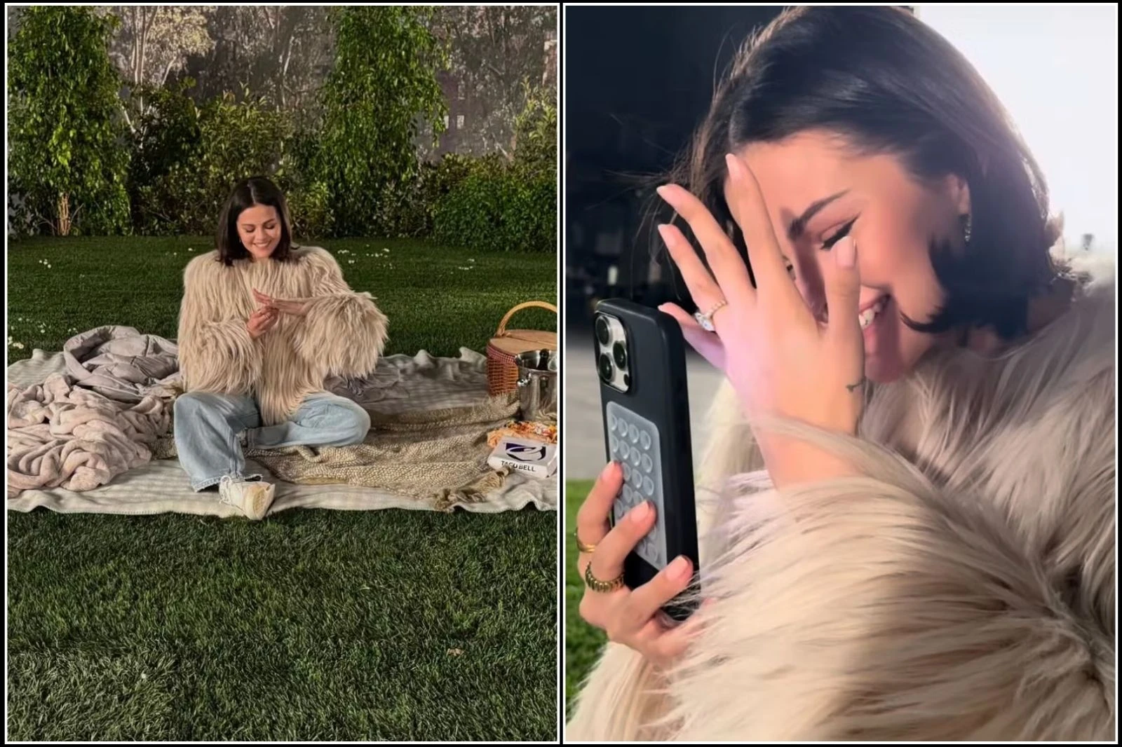Selena Gomez admiring ring