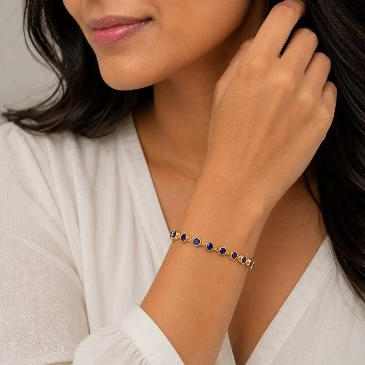 September Birthstone Round Blue Sapphire Chain Bracelet