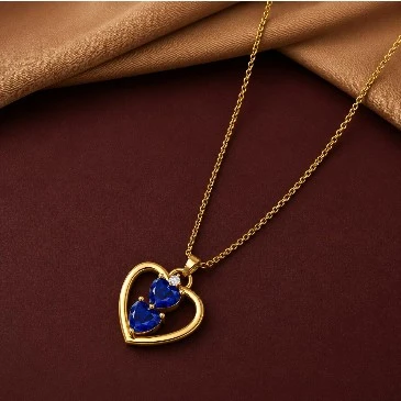 September Birthstone Blue Sapphire 2 Solo Heart Pendant