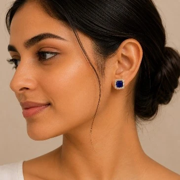 September Birthstone Blue Sapphire Halo Stud Earrings