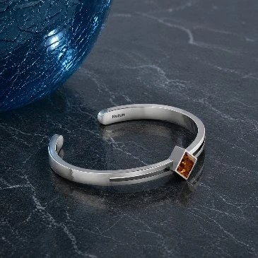 Sterling Silver Handcuff Princess-Cut Coffee Diamond Bracelet