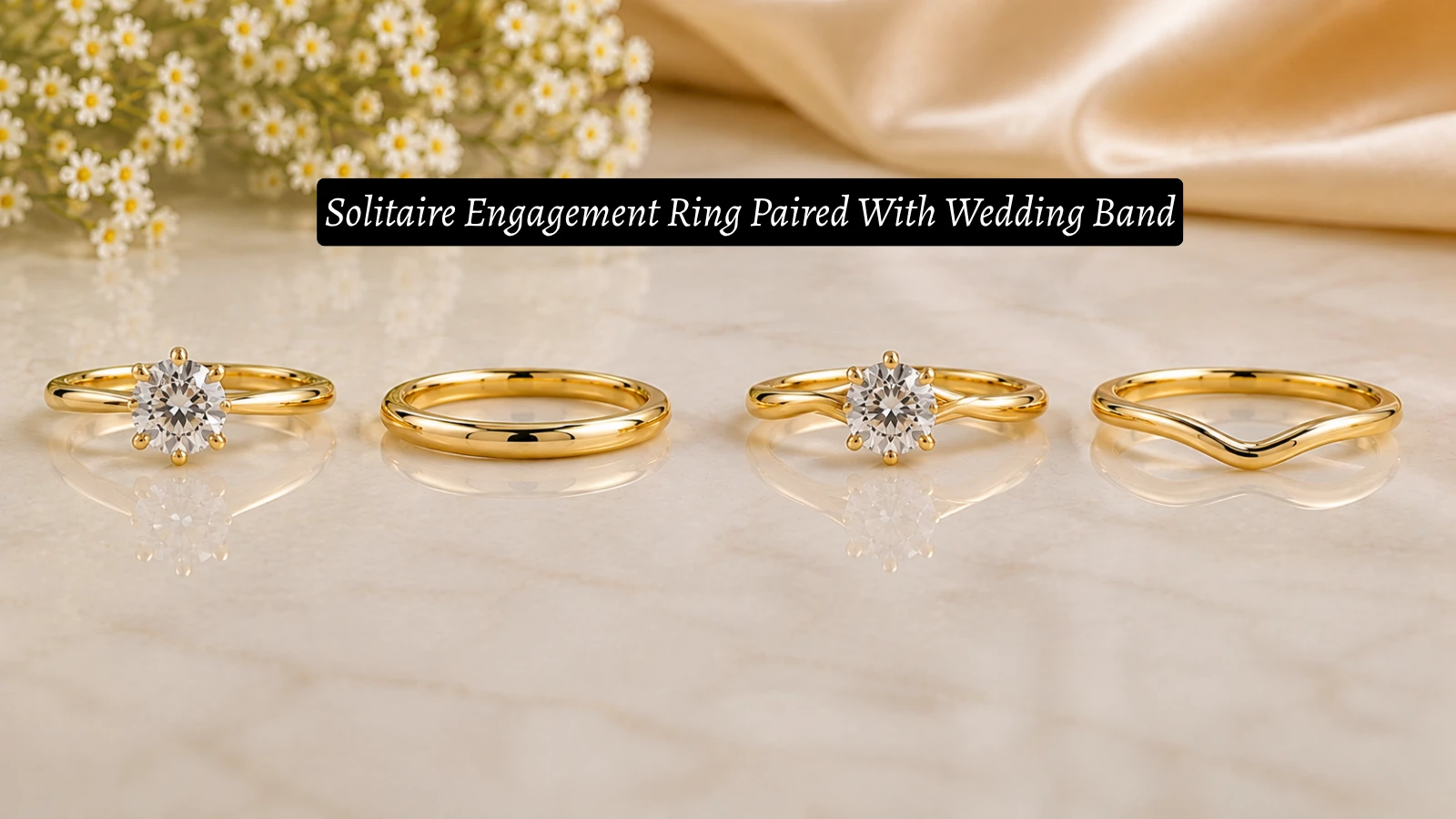 solitaire engagement ring paired with wedding band