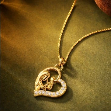 Sparkling Mother Love Child Heart Gold Plated Necklace