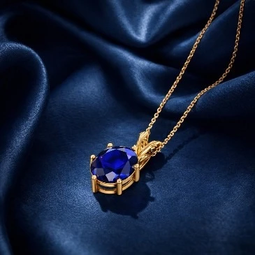 Oval Blue Solitaire Gold Plated Halo Pendant