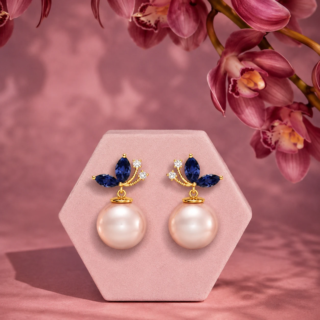 Tanzanite Akoya Pearl Drop Earrings