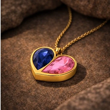 Tanzanite And Morganite Gold Filled Two Halves, One Heart Pendant