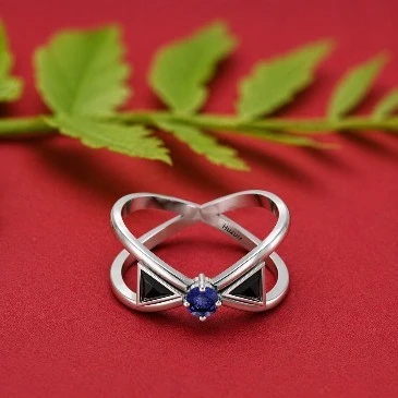 Tanzanite And Black Diamond Silver Solitaire Ring