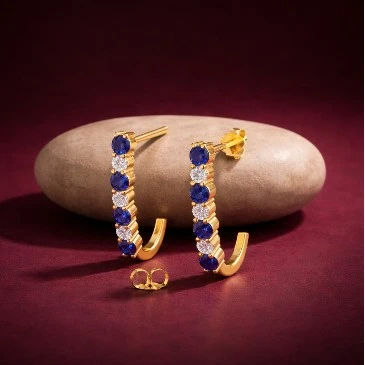 Tanzanite Diamond J-Hoop Eternity Earrings