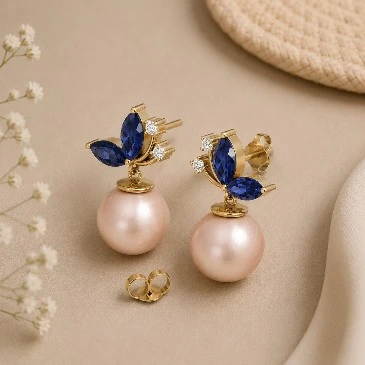 Gold Filled Tanzanite Akoya Pearl Drop Earrings