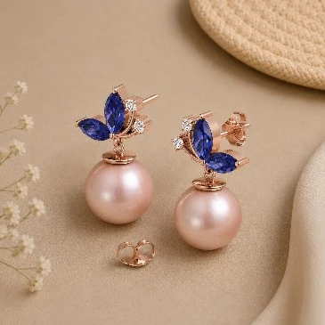 Tanzanite Rose Gold Filled Akoya Pearl Drop Earrings