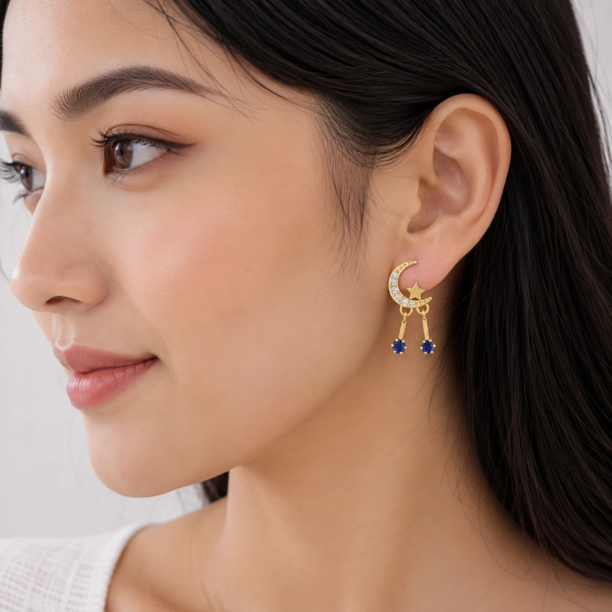 Tanzanite Star Moon Drop Earrings