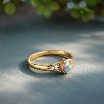 Tear Drop Style Opal Flower Two Tone Solitaire Ring