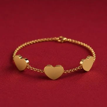 Three Heart Charms Gold Filled Chain Bracelet