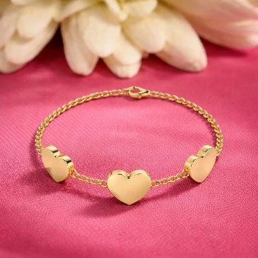Three Heart Charms Chain Bracelet