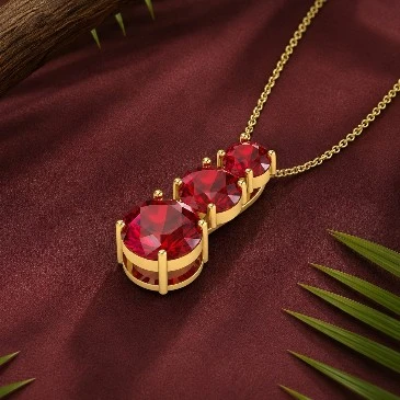 3 Stone Linear Gold Plated Garnet Drop Pendant