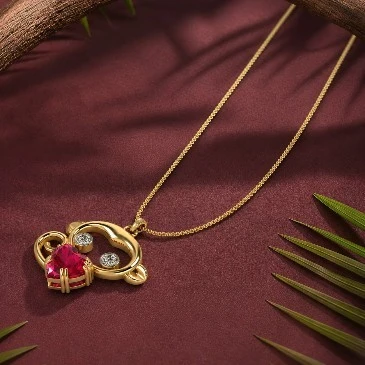 Heart-Cut Ruby Gold Plated Monkey Charm Pendant
