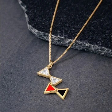 Triangle Diamond Enamel Bow Pendant For Men