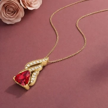 Trillion Garnet Flame Pendant in Gold Plating