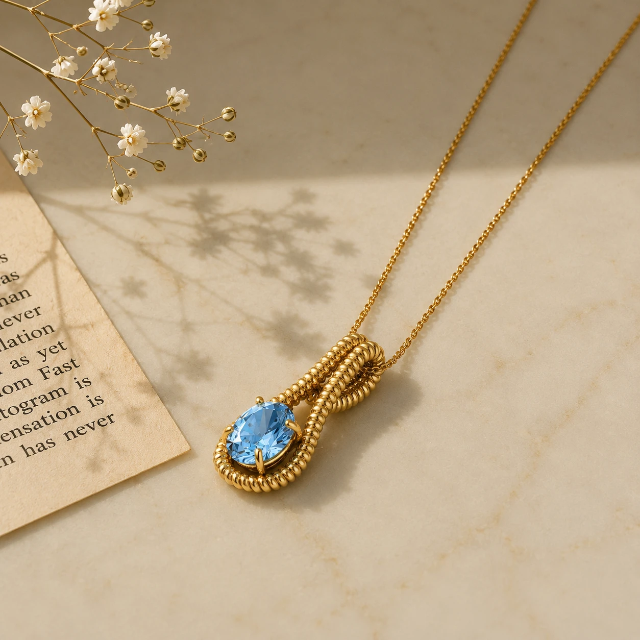 Twisted Rope Oval Aquamarine Necklace
