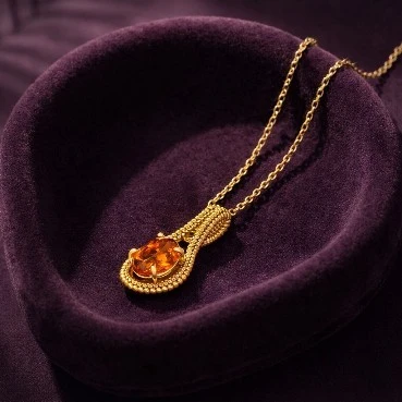 Twisted Rope Oval Coffee Diamond Solitaire Necklace