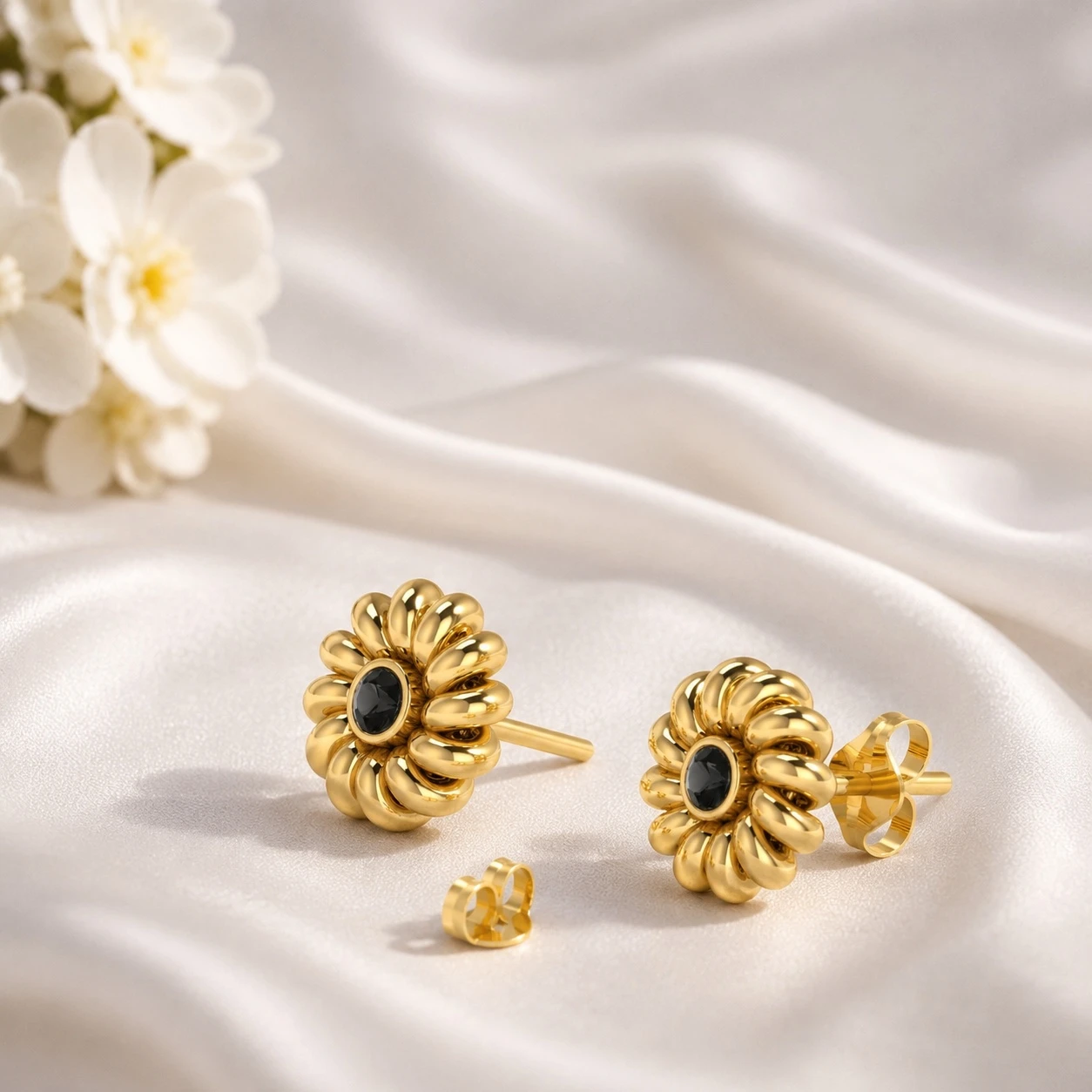 Twisted Round Black Diamond Solitaire Studs