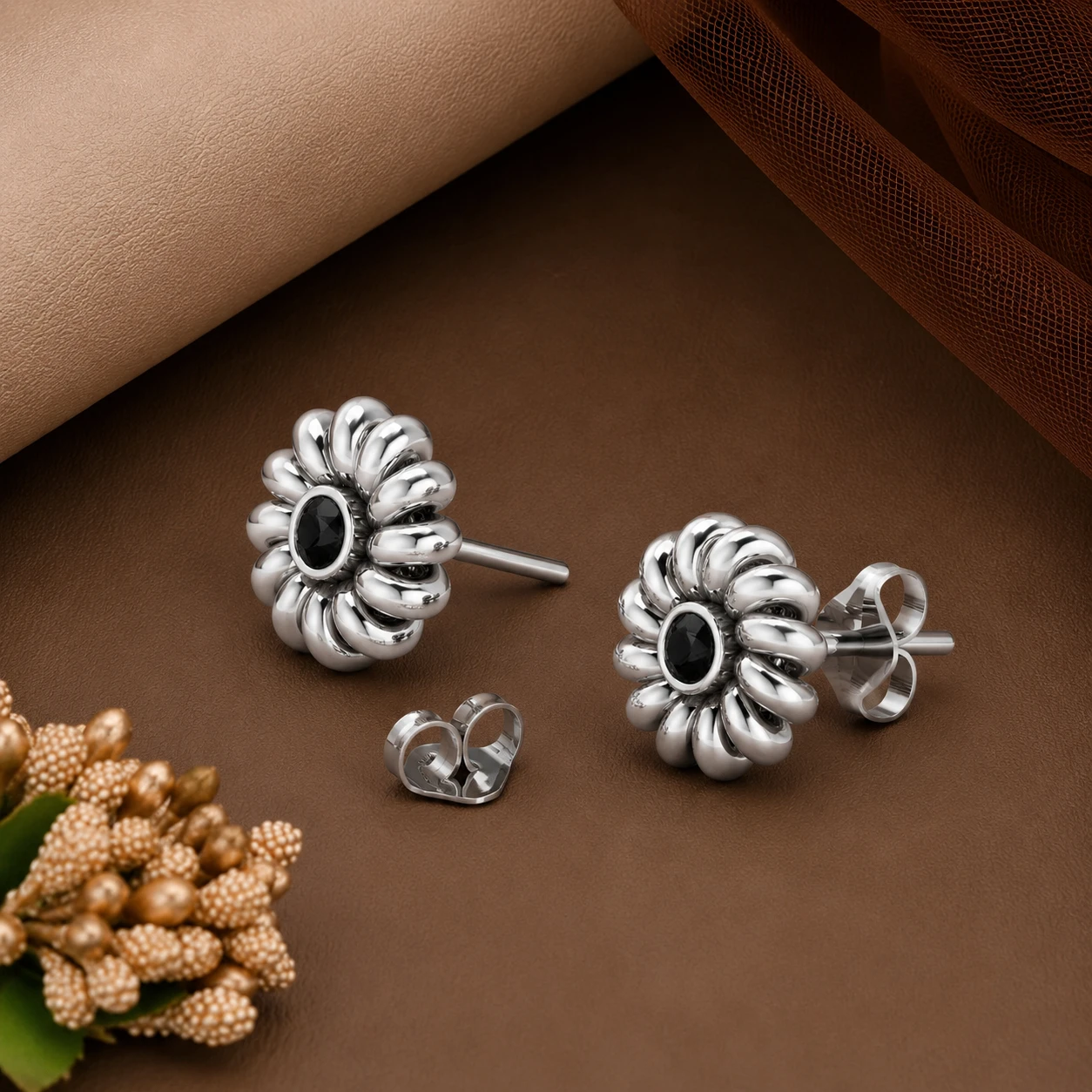Classic freshwater pearls set in modern square sterling silver border stud earrings reflecting soft summer daylight