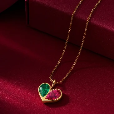 Emerald And Ruby Gold Filled Two Halves, One Heart Pendant
