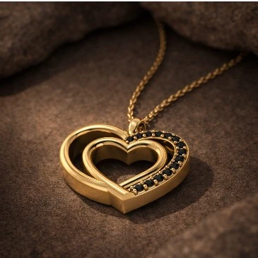 Two Hearts Black Diamond Gold Plated Pendant