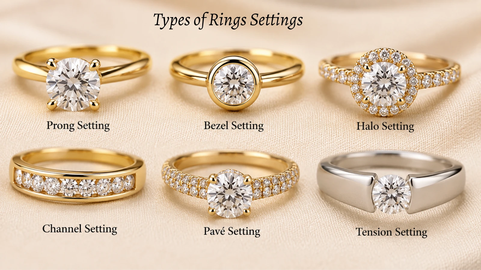 Types of Ring Settings: Prong, Bezel, Halo, Pavé & Other Ring Settings