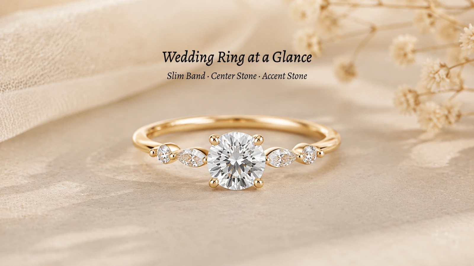 Wedding Ring at a Glance Slim Band Center Stone  Accent Stone