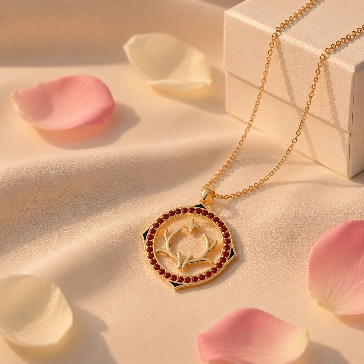 White Enamel Garnet Aries Zodiac Charm Pendant