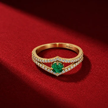 Wishbone Round Emerald & Diamond Solitaire Gold Filled Ring