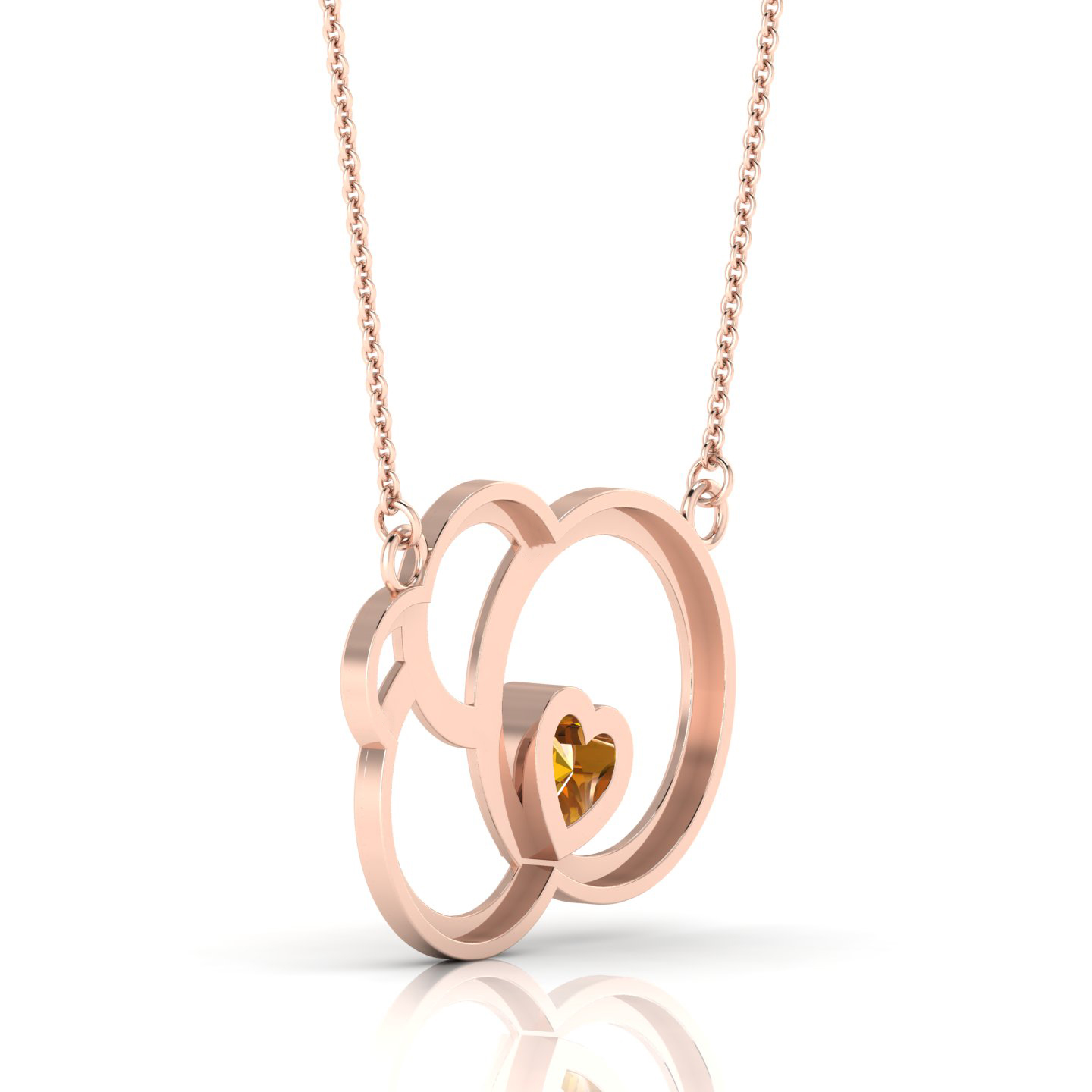 Heart-Cut Coffee Diamond Rose Gold Plated Open Circles Pendant