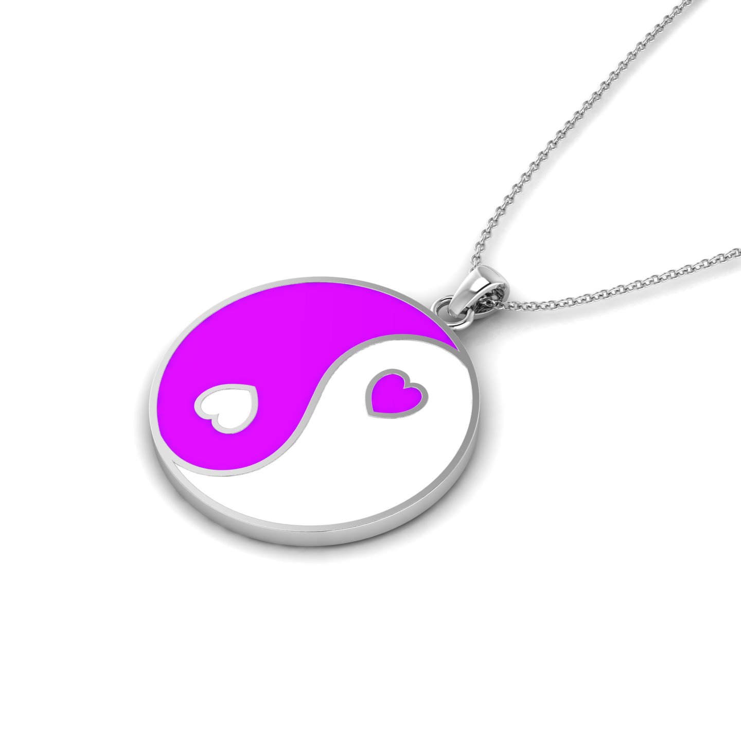 Purple And White Enamel Yin Yang Feng Shui Sterling Silver Pendant