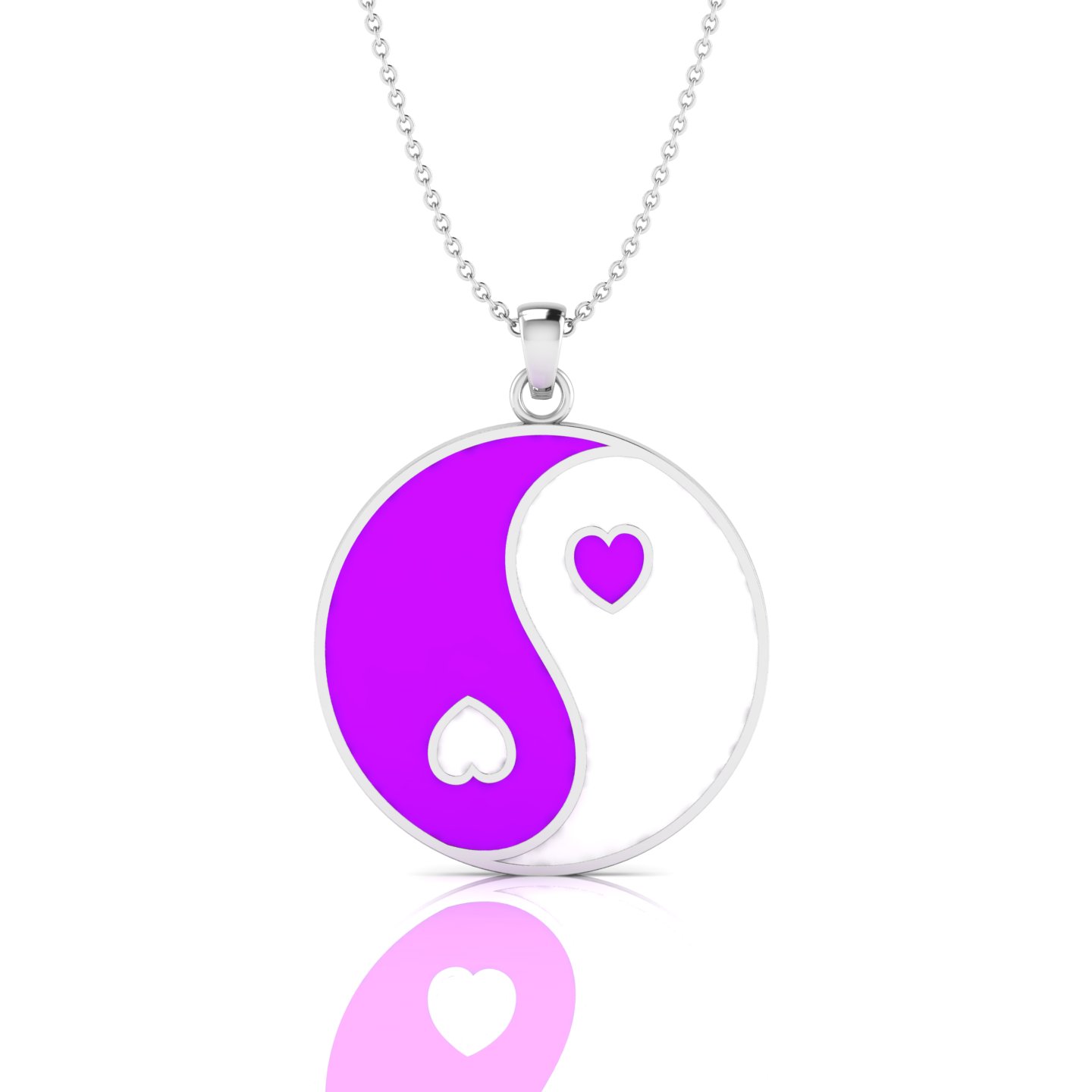 Purple And White Enamel Yin Yang Feng Shui Sterling Silver Pendant