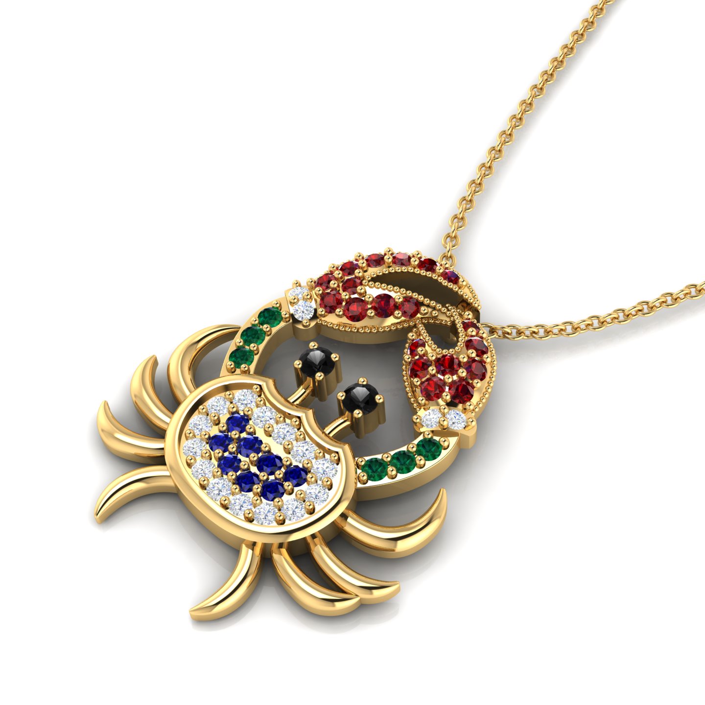 Multicolor Multi Stone Cocktail Gold Filled Crab Pendant